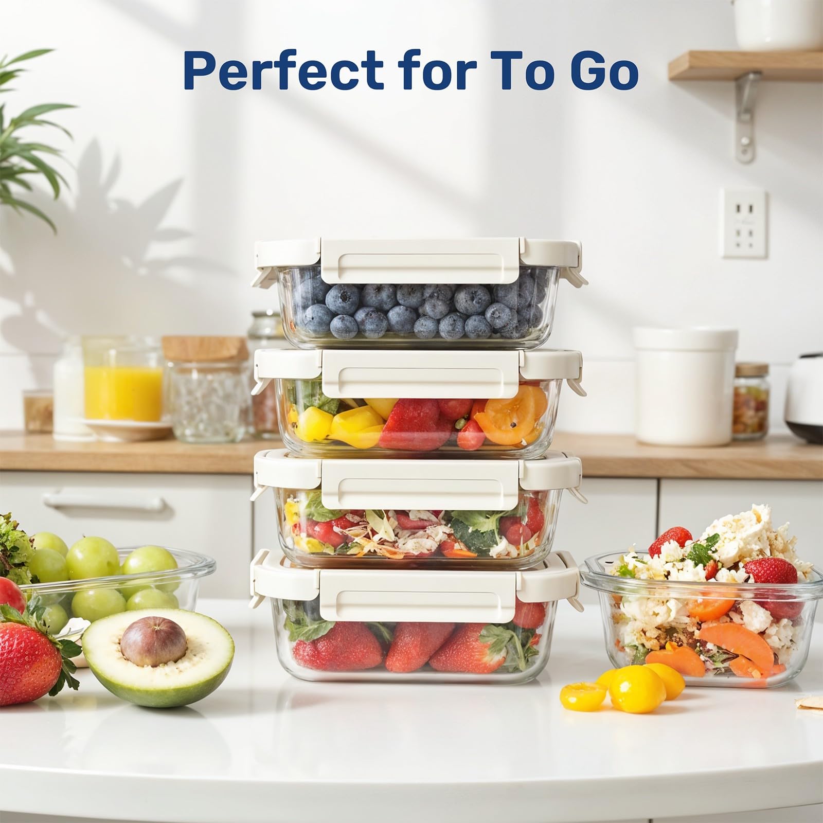 Simple Deluxe Meal Prep Food Containers with Exclusive Glass Lids, Glass Storage Containers with Lids, BPA-Free, Glass Lunch Boxes for Lunch, Pantry Organizers, Freezer to Oven Safe, 4 Pack