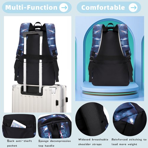 3Pcs Galaxy Kids Backpack Set for Boys with Insulated Lunch Bag, Water-resistant Boys Backpacks for School Capacity Elementary Bookbags, 3 Pieces-Galaxy-Black