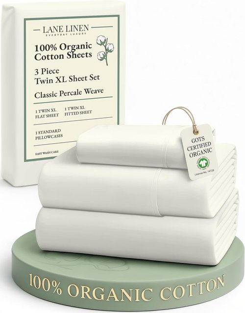 LANE LINEN Twin XL Sheets Set - 100% Organic Cotton, Soft Percale Bedding, Glacier Grey, Fits Mattresses Up to 15” Deep