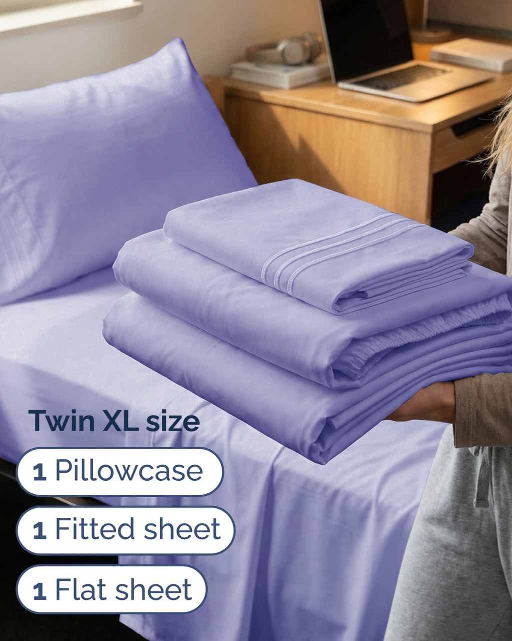 Regine Switzerland Twin XL Sheet Set - Comfy Cooling Bedding - Soft, Wrinkle-Free, Deep Pockets - Lavender