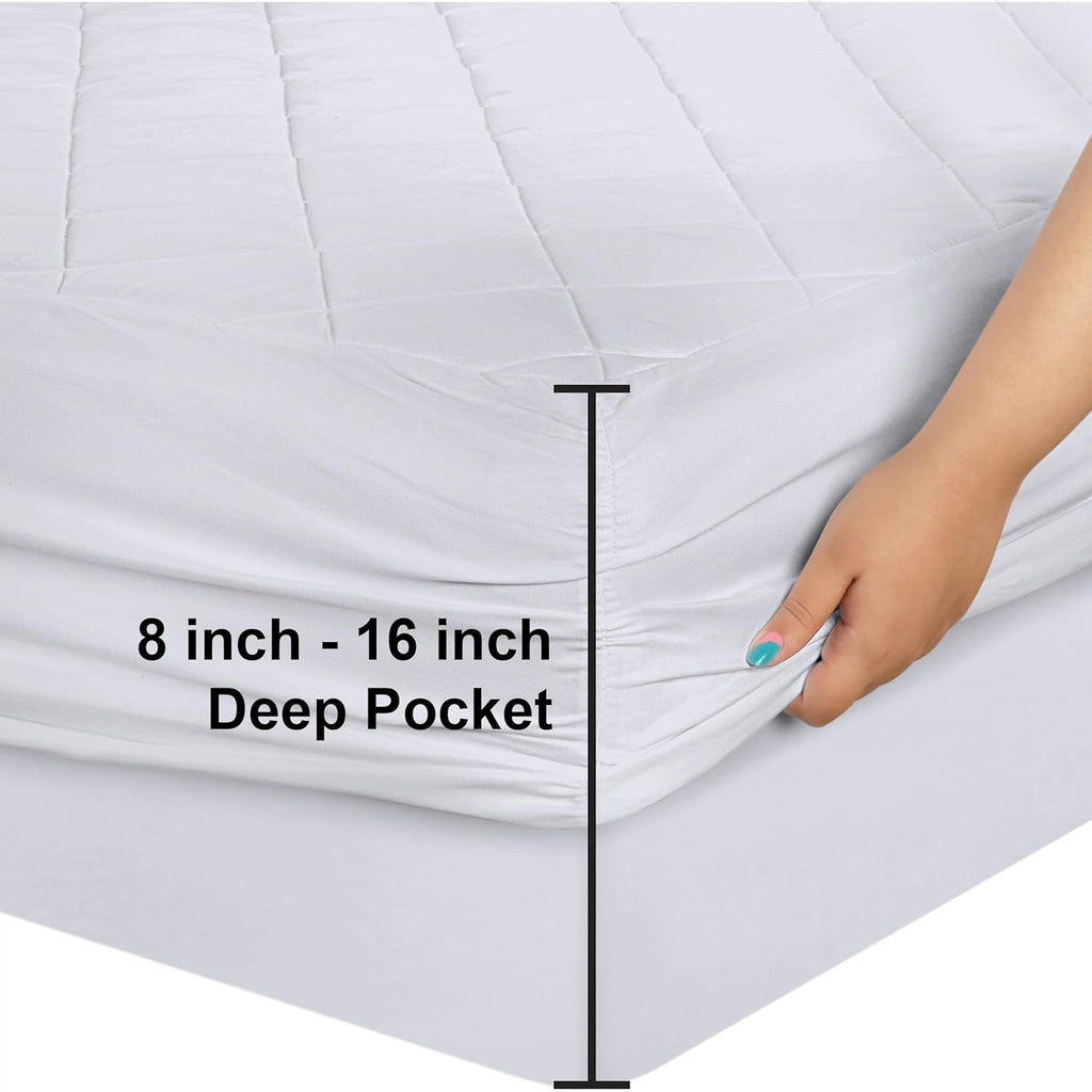 Utopia Bedding Twin XL Quilted Fitted Mattress Pad - Deep Pocket Protector, Machine Washable (White)