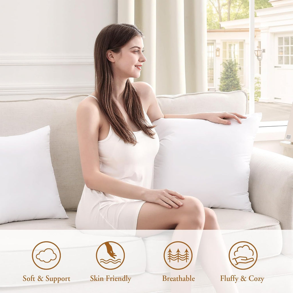 Puredown® Pillow Inserts - Fluffy Down Alternative Square Sham Stuffers | Set of 2, 18x18 Inches