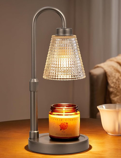 Innqoo Candle Warmer Lamp - Dimmable Gray Design with Timer | Adjustable Height for Jar Candles & Wax Melts