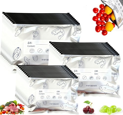 30Pcs Reusable Aluminum Foil Sealing Bags, upgraded reusable food storage and preservation slip-lock bags, stand-up design, kitchen food storage bags.