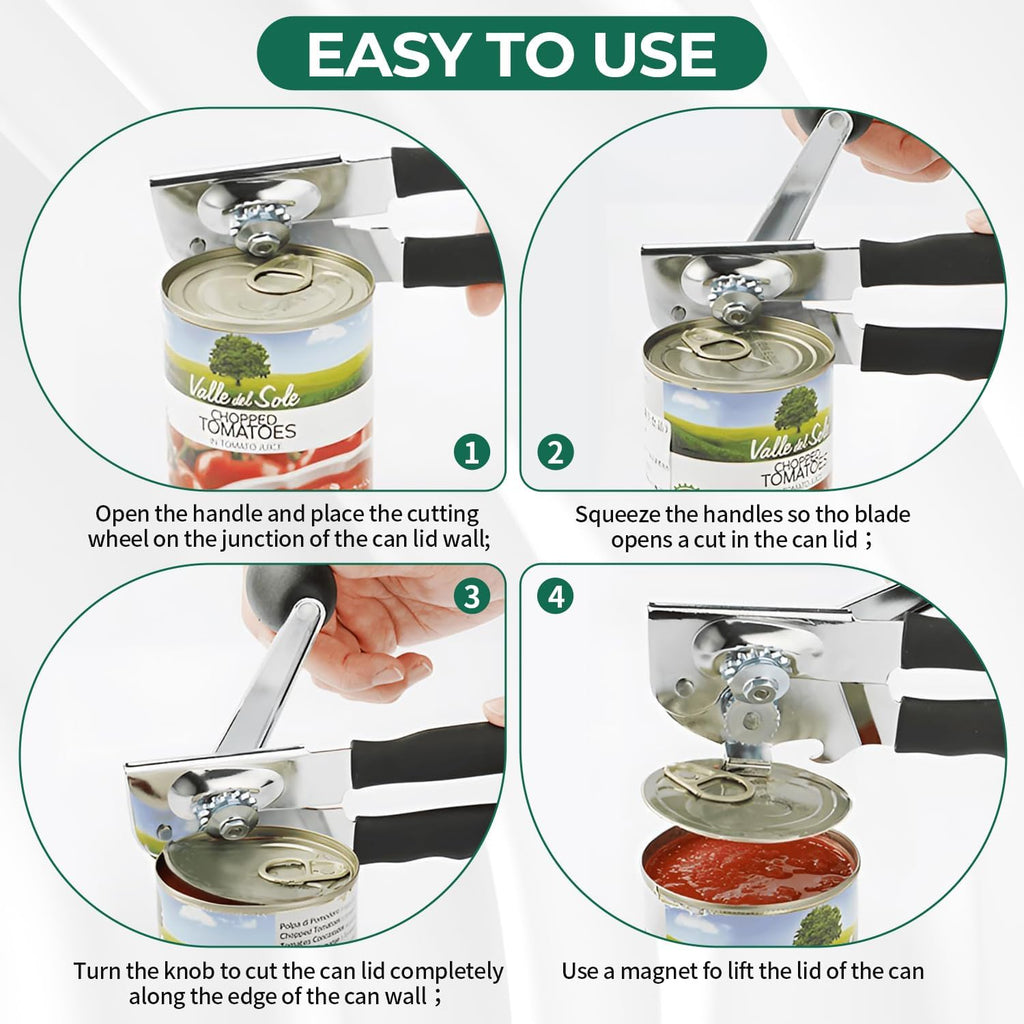 Skiennix Heavy Duty Manual Can Opener - Stainless Steel, Smooth Edge Design for Easy Use