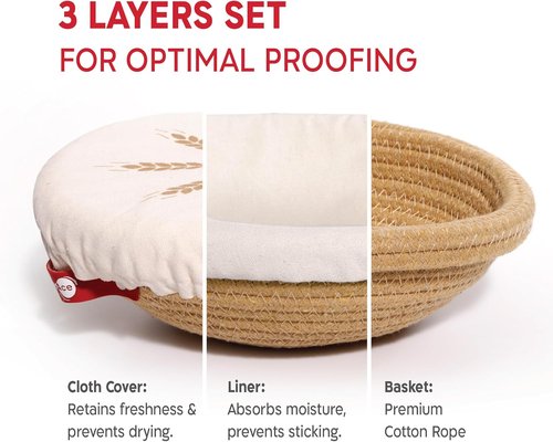 KneadAce Bread Proofing Basket Set - Oval & Round Cotton Rope Baskets with Liners for Artisan Baking