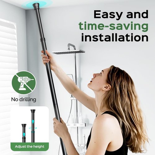 HAMITOR Shower Caddy - Rustproof Tension Pole Bathroom Organizer | 4-Tier Storage Rack, 47-121 Inch, Black