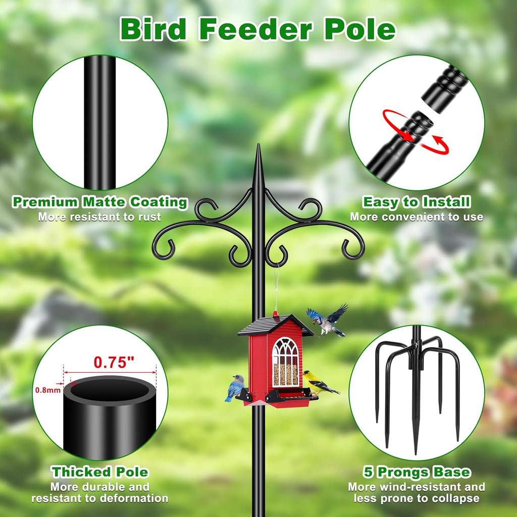 Skiennix Heavy Duty Double Shepherd Hooks - 72-Inch Adjustable Metal Bird Feeder Pole for Outdoor Use | 5-Prong Base