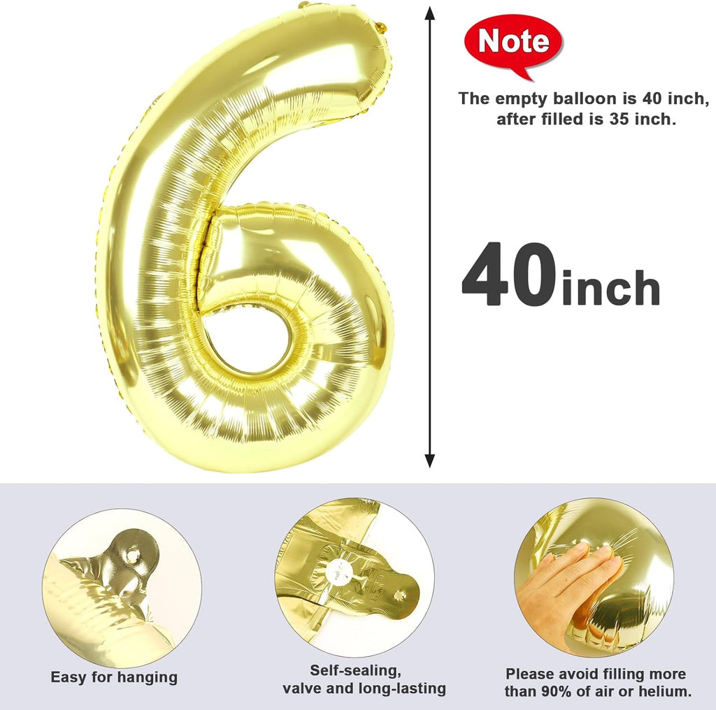 Number 6 Balloon - 40 Inch Light Gold Birthday Decoration for Boys & Girls | Perfect for 6th Birthday Celebrations