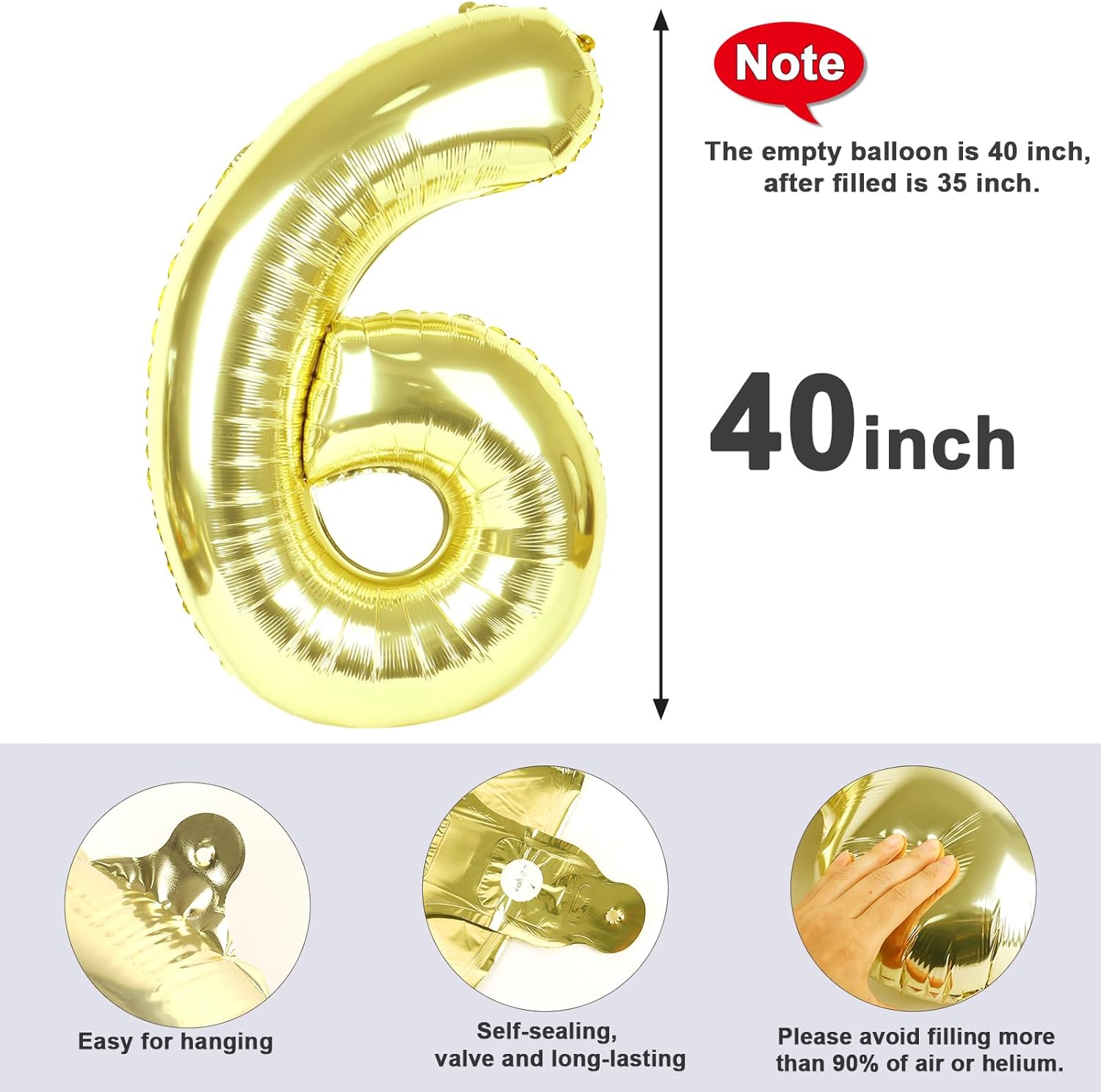 Number 6 Balloon - 40 Inch Light Gold Birthday Decoration for Boys & Girls | Perfect for 6th Birthday Celebrations