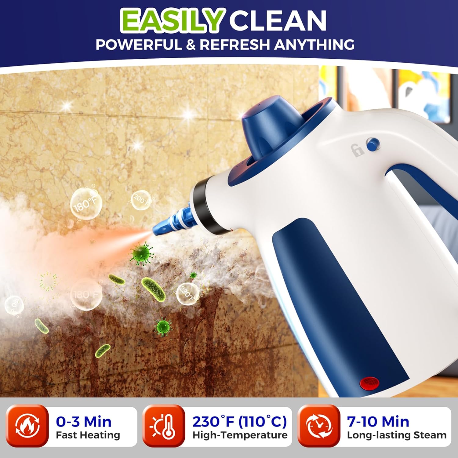 Skiennix Steam Cleaner - Pressurized Handheld Multi-Surface Cleaner with 12 Accessories | 350ML Capacity for Home & Car