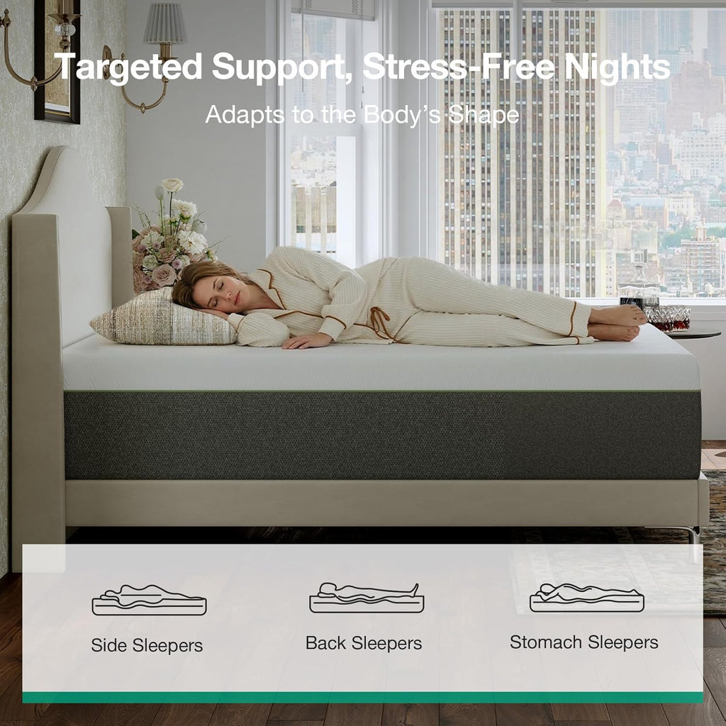 Novilla Bliss Twin Mattress - 10 Inch Green Tea Memory Foam for Refreshing Sleep | Cool-Touch Cover & Pain Relief