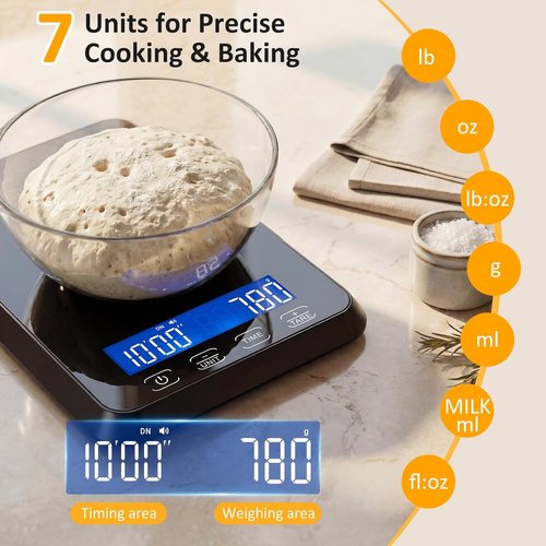 Letron Food Scale - High Precision 33 lb Kitchen Scale for Sourdough Baking | Rechargeable, 7 Units, Tare Function