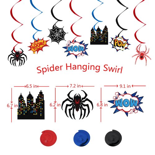 Spider Party Decorations Spider Web Themed Tablecloth Happy Birthday Banner Hanging Swirls for Baby Shower Spiders Birthday Party Supplies (Spider, Count, 3)