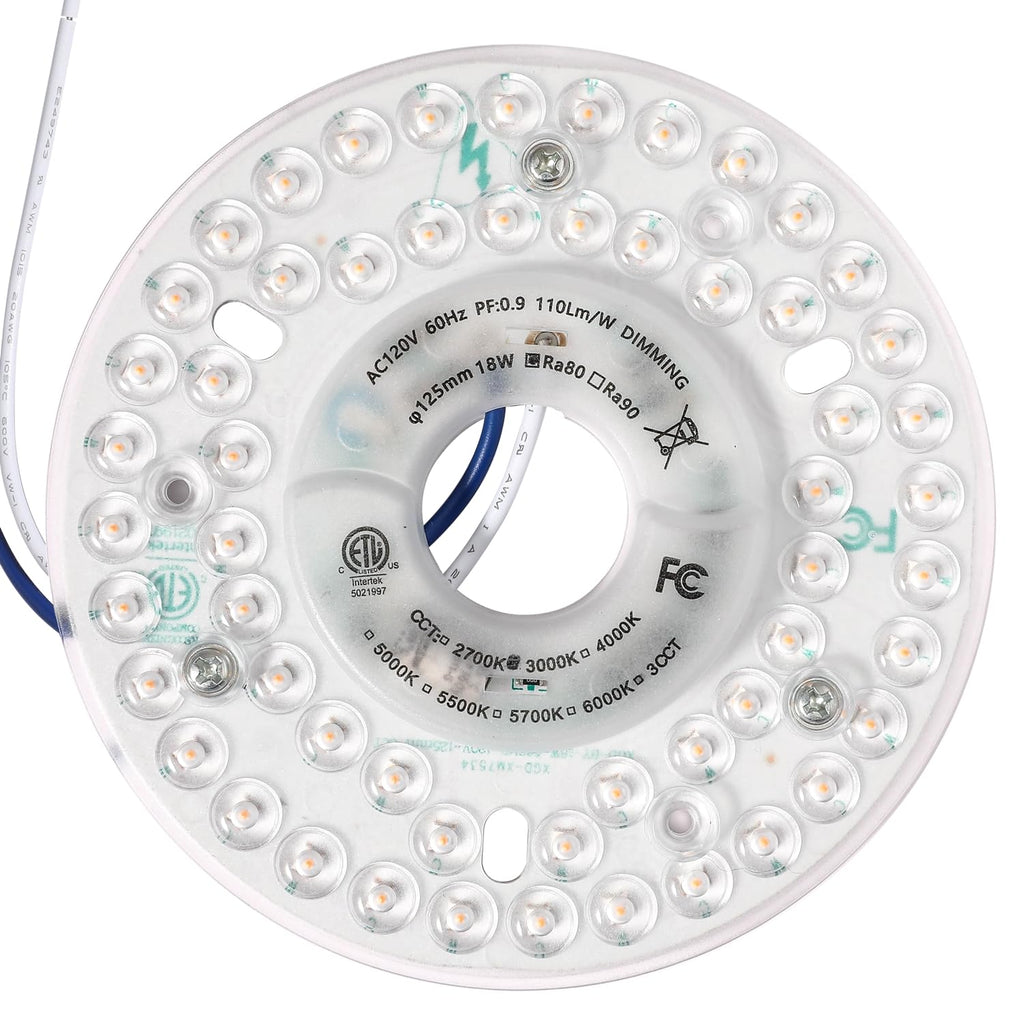 Ledytech 4.92'' LED Ceiling Fan Light Retrofit Kit, Ceiling Flush Light, Ceiling Light Replacement Panel PCB Dimmable 18W 2200LM 3000K (Warm White 3000K)