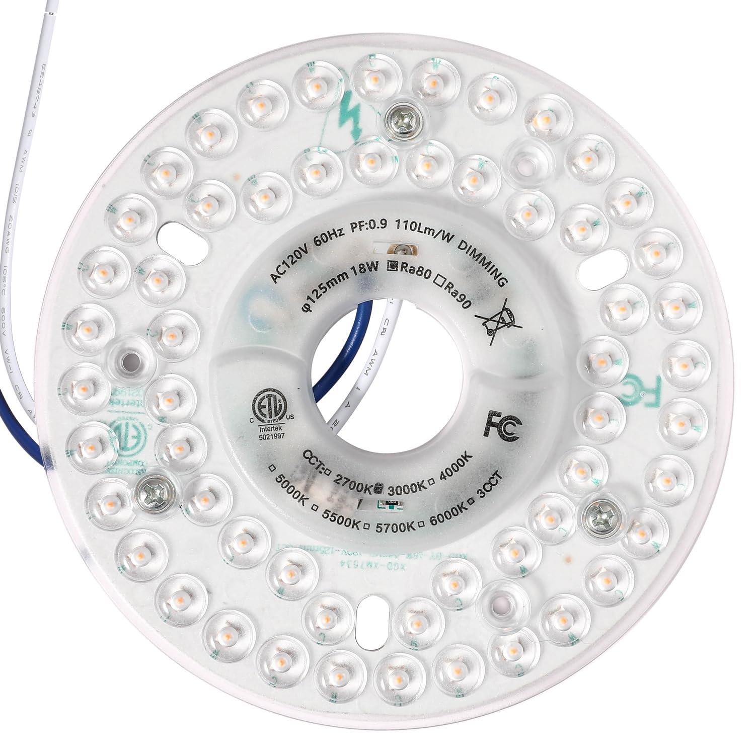 Ledytech 4.92'' LED Ceiling Fan Light Retrofit Kit, Ceiling Flush Light, Ceiling Light Replacement Panel PCB Dimmable 18W 2200LM 3000K (Warm White 3000K)