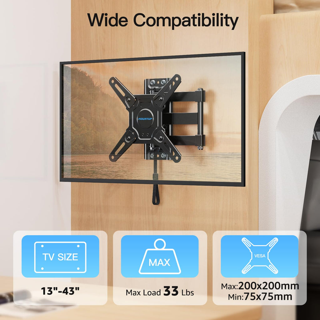 MOUNTUP Lockable RV TV Mount for 13-43 Inch TVs - Full Motion Swivel RV TV Bracket with Pull Cord Lock, Space Saving Design for Camper, Trailer, Motorhome, Truck - Max 33lbs & VESA 200x200mm, MU2101
