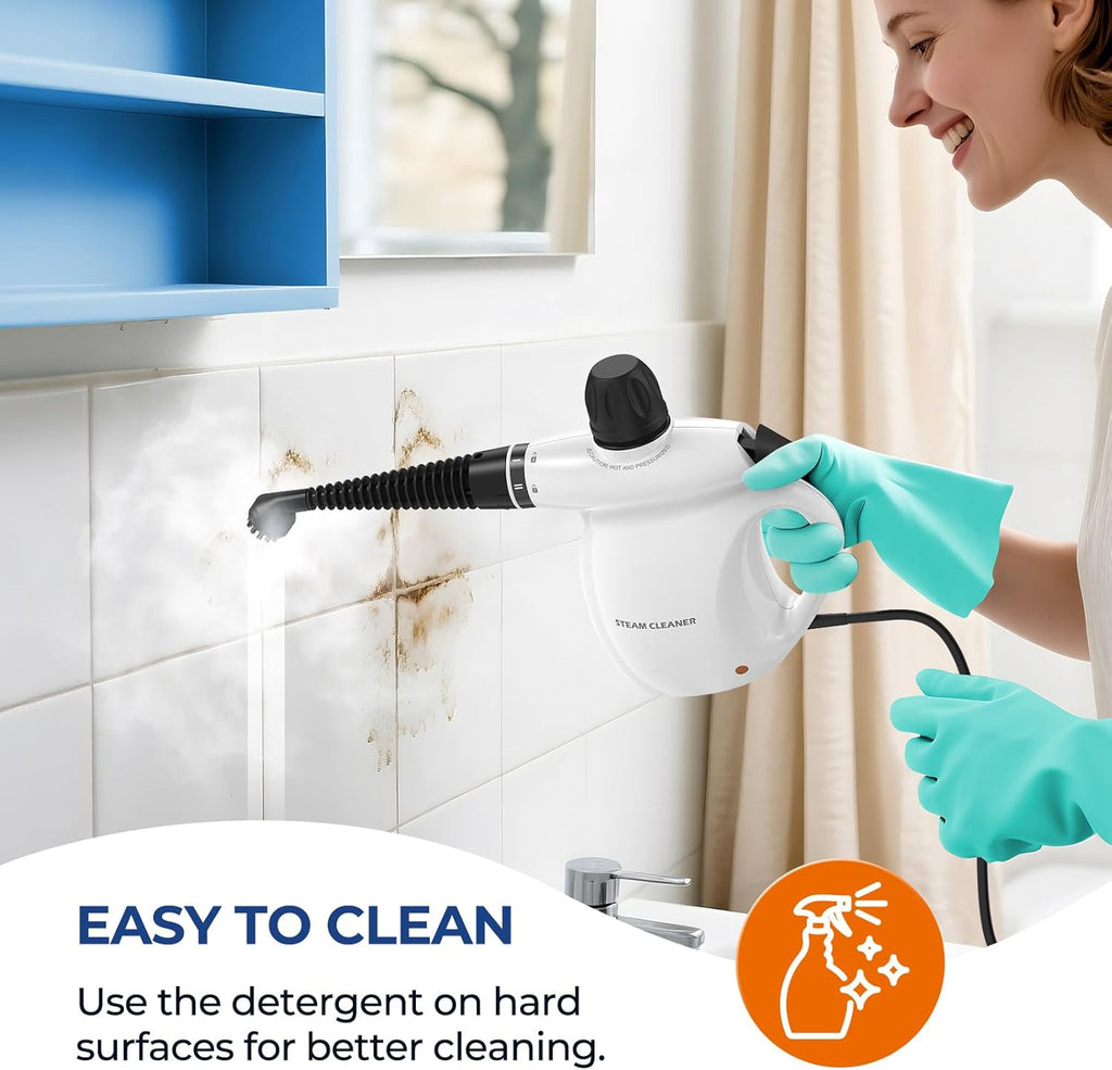 Skiennix Steam Cleaner - Pressurized Handheld Deep Cleaning Steamer with 13 Accessories | Portable Multi-Purpose for Home, Car, and Upholstery - White