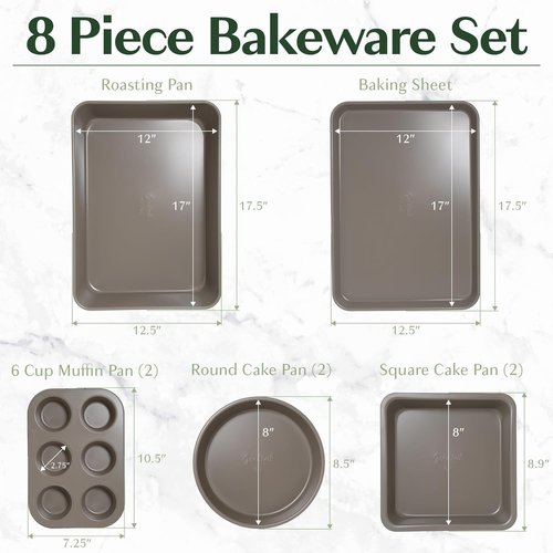 Goodful Bakeware Set - 8-Piece Nonstick Bakeware with Stackable Design | Round, Square, Muffin Pans & More
