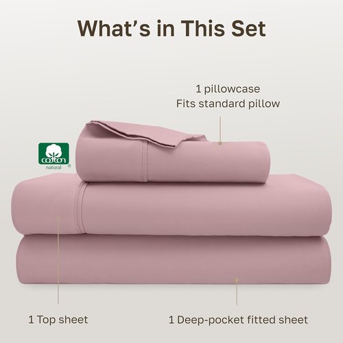 California Design Den Twin Size Cotton Sheets Set - 100% Soft Cotton, 400 Thread Count, Award-Winning Sateen Finish - Mauve