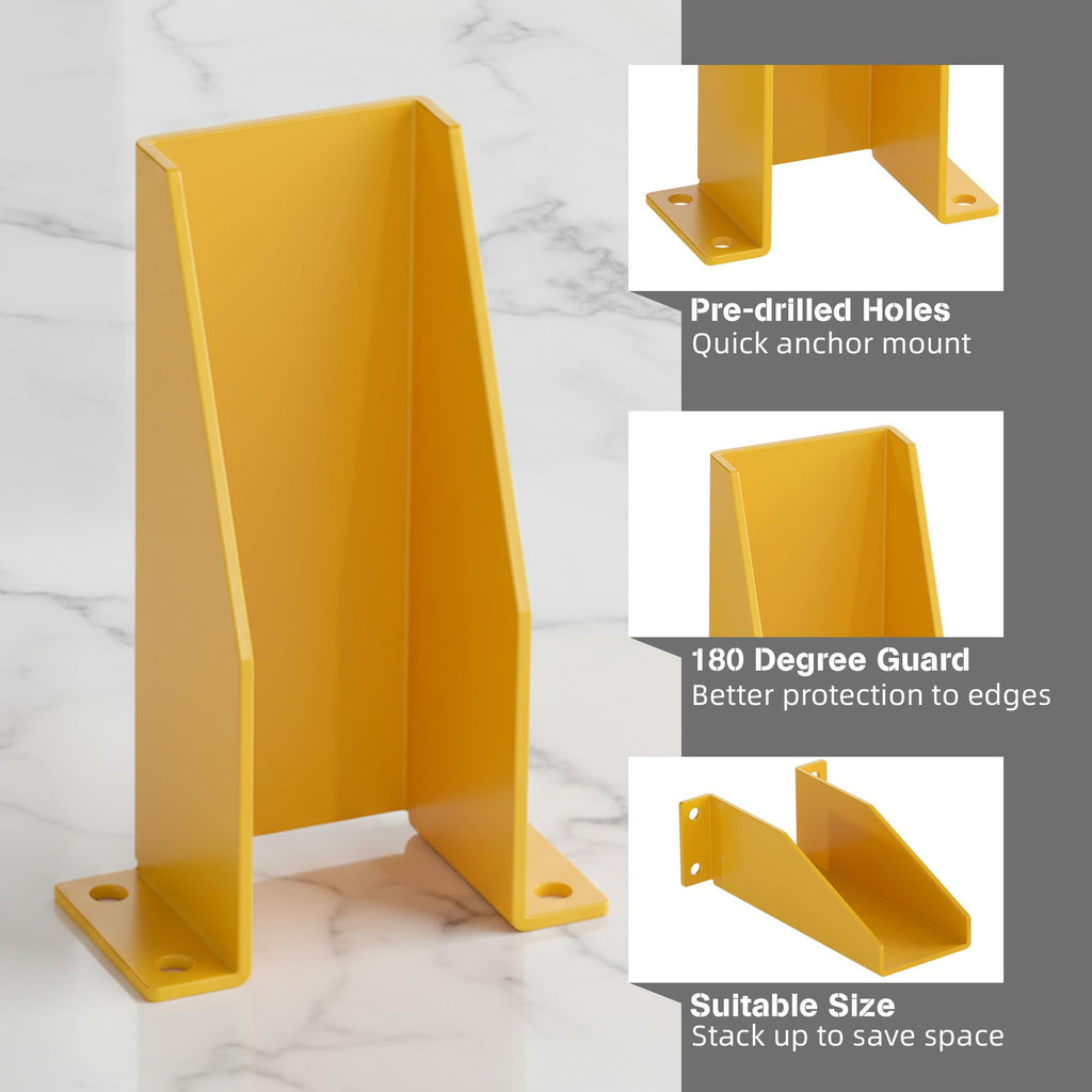 Nisorpa Pallet Rack Post Protectors, 12" Pallet Racking Guards with Hardware U Shape Safety Yellow Pallet Edge Protectors Set of 2