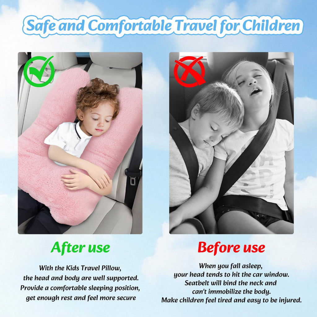 Swemos Travel Pillow, Car Pillow for Kids & Adults - Ergonomic Travel Pillows Sleeping Aid for Neck & Body Support, Car Travel Essentials Pillow on Road Trips-Gray