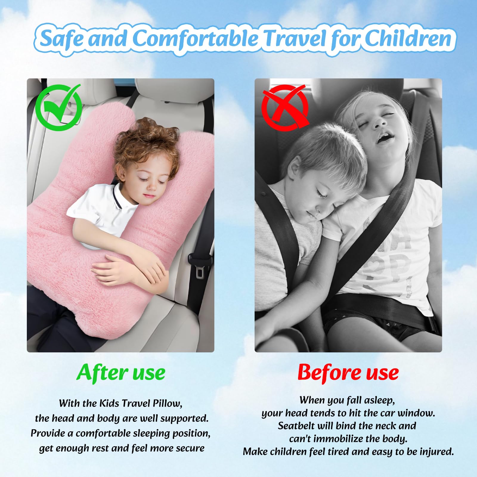 Swemos Travel Pillow, Car Pillow for Kids & Adults - Ergonomic Travel Pillows Sleeping Aid for Neck & Body Support, Car Travel Essentials Pillow on Road Trips-Gray
