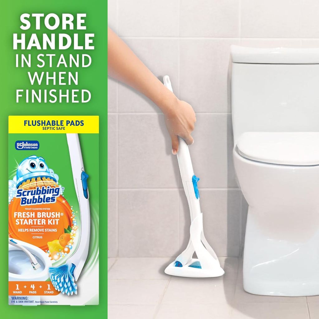 Scrubbing Bubbles Toilet Bowl Cleaning System - Citrus Scent with 4 Flushable Refill Pads & Stand