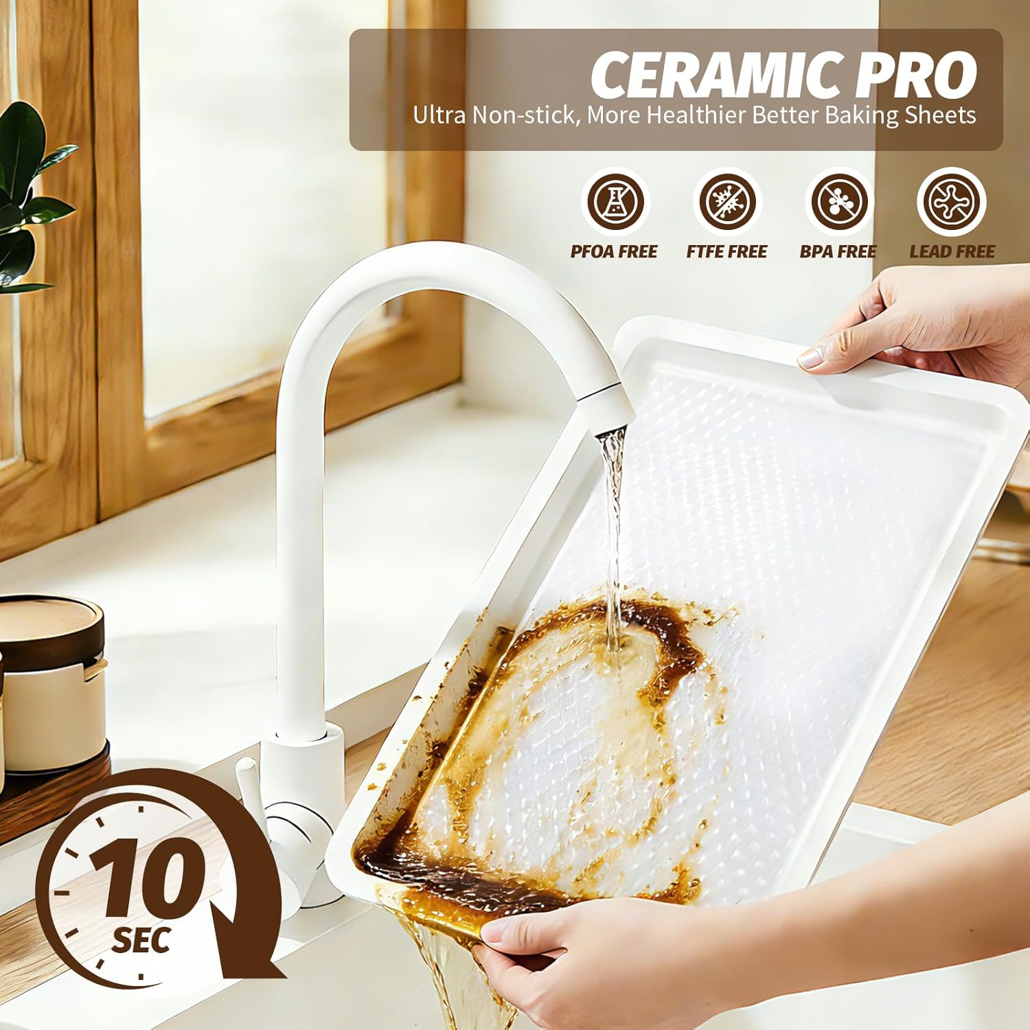 Skiennix Nonstick Ceramic Baking Sheet Set - 3-Pack Half/Jelly Roll/Quarter Pan | Oven Safe 550°F, Dishwasher Safe, Non-Toxic