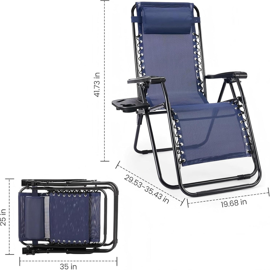 Sweetcrispy Zero Gravity Chairs - Set of 4 Portable Recliners with Cup Holders & Adjustable Pillows | Blue