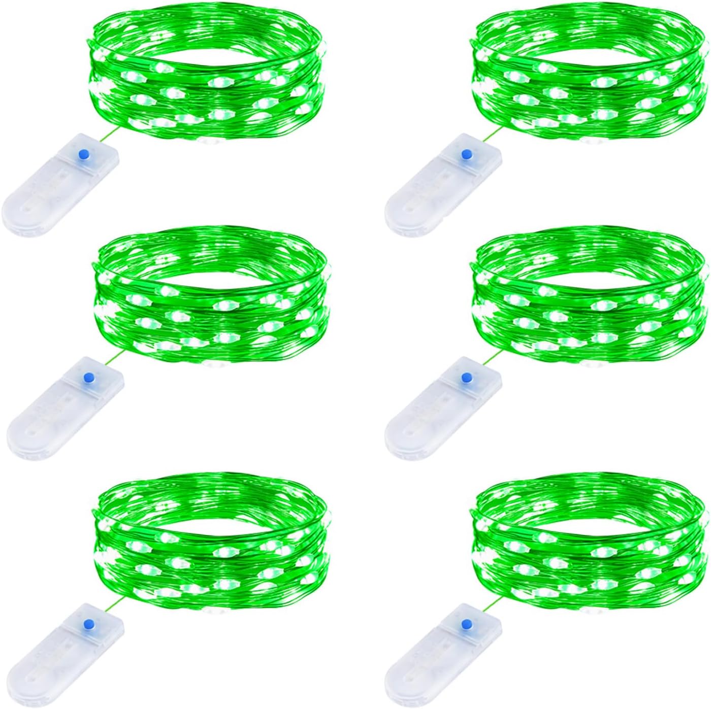 Minetom 6 Pack Fairy Lights - 7ft Battery Operated Waterproof Silver Wire LED String Lights for St. Patrick's Day Decor | Green