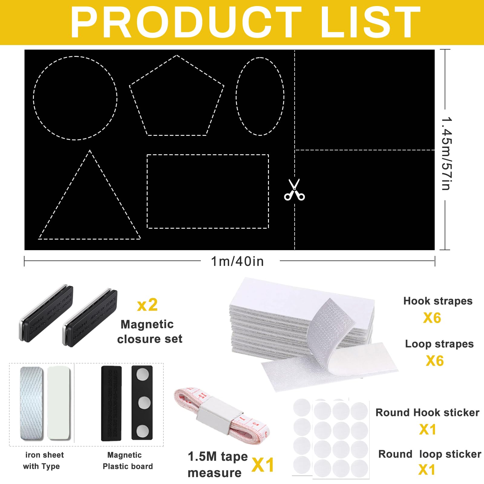 100% Blackout Window Cover Curtains for Bedroom 57x40Inch,No Drill,DIY Cut Portable Removable Black out Shades Blinds Cover for Baby Nursery,RV,Media Room,Hook&Loop Tape Straps Stickers,Magnetic Clips