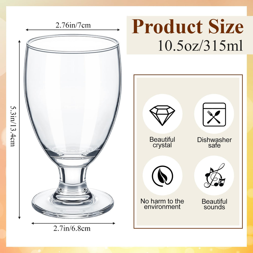 Patelai Set of 6 Water Goblet, 10.5 oz Clear Drinking Glasses Bulk Dishwasher Safe, Stemmed Water Glass for Juice Wine Beer Tea Sangria Cold Beverages, Reusable Glassware for Home Party Restaurant