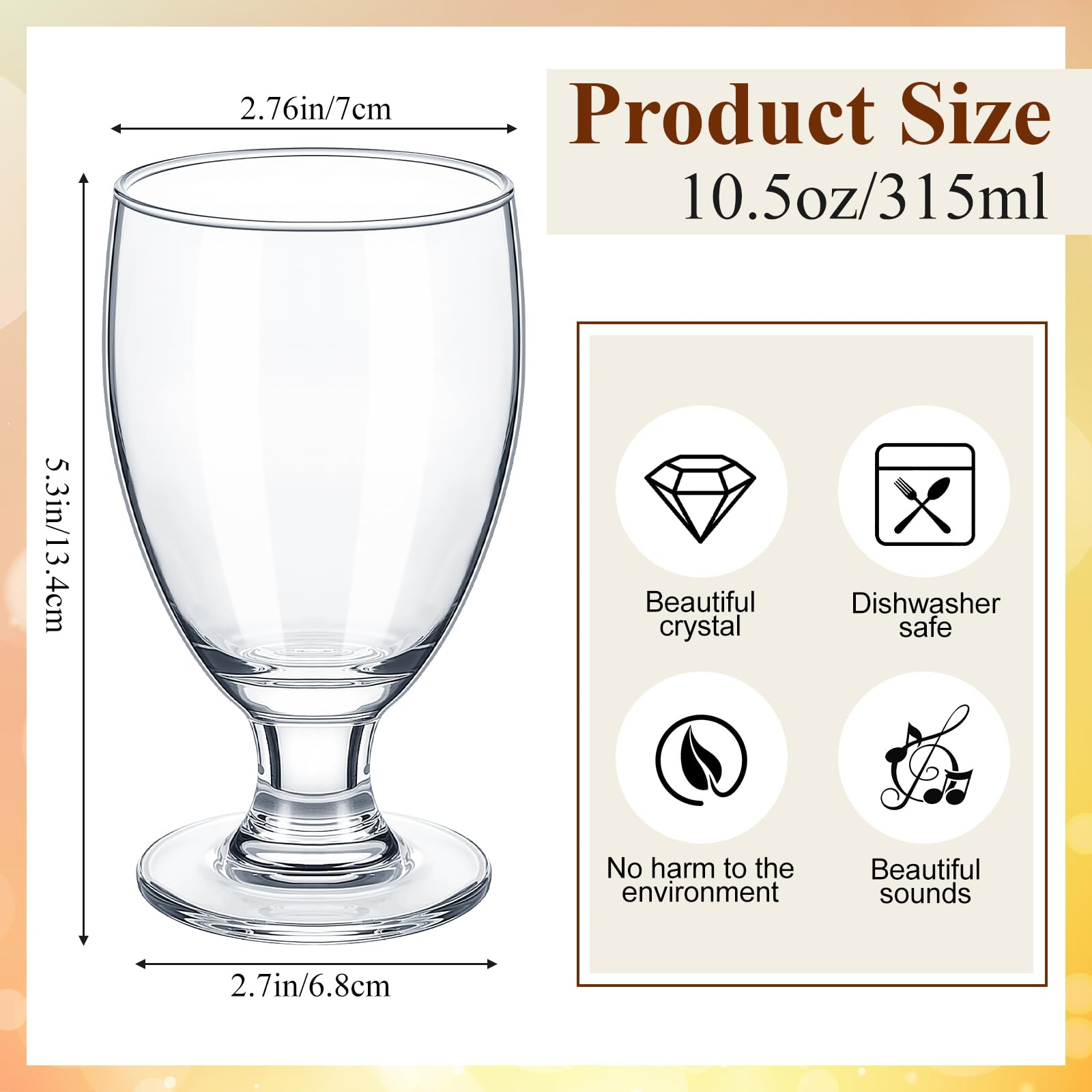 Patelai Set of 6 Water Goblet, 10.5 oz Clear Drinking Glasses Bulk Dishwasher Safe, Stemmed Water Glass for Juice Wine Beer Tea Sangria Cold Beverages, Reusable Glassware for Home Party Restaurant