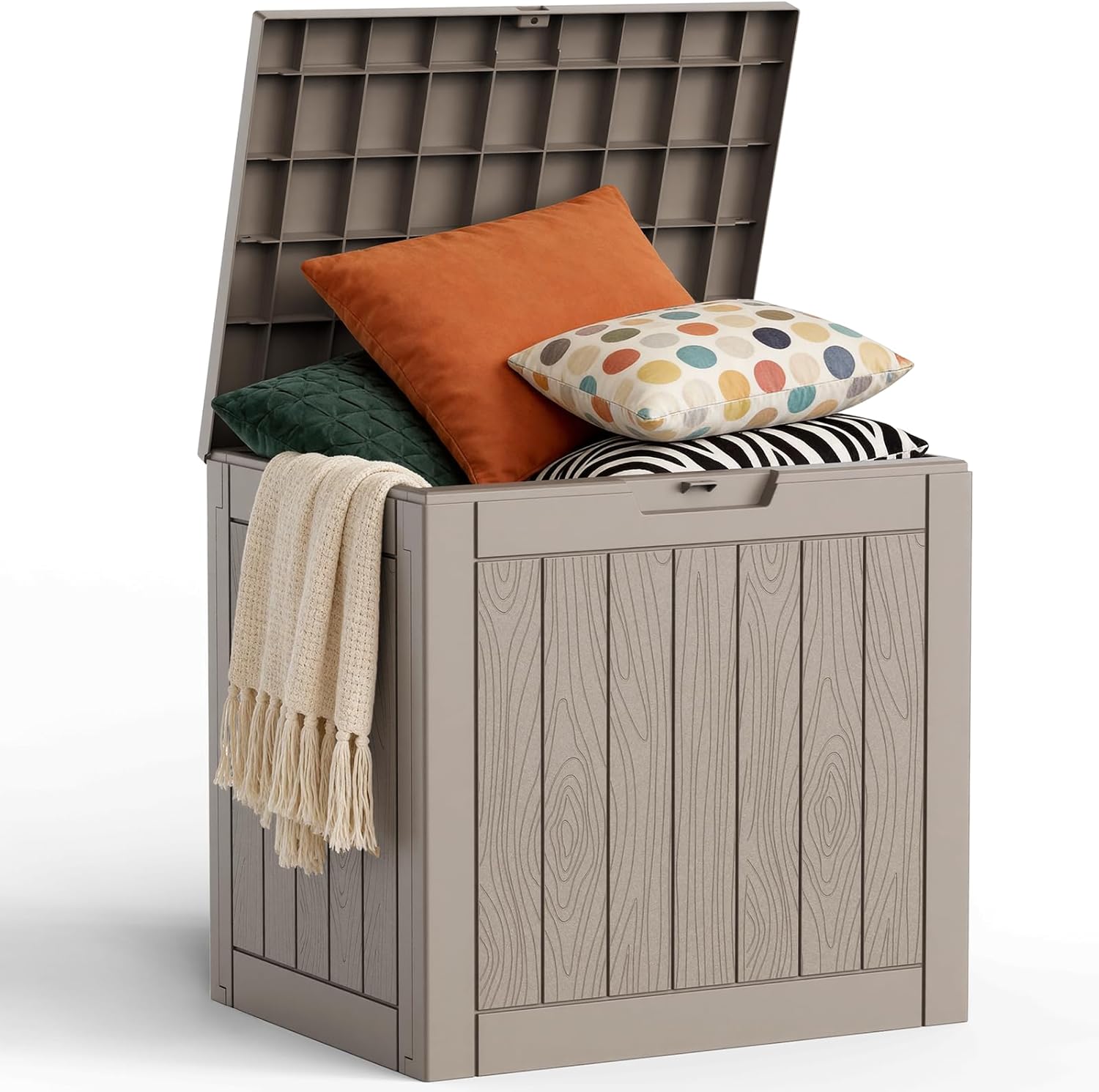 Regine Switzerland 30 Gallon Outdoor Deck Box - Lockable Waterproof Storage for Garden Tools & Cushions | Grey