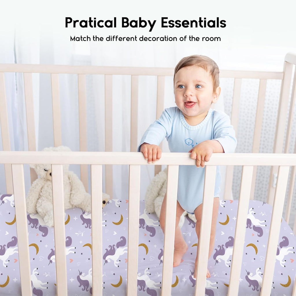 Yoofoss Fitted Baby Crib Sheets - Super Soft Microfiber 2-Pack for Standard Crib & Toddler Mattress | Purple & Unicorn 28x52x8in