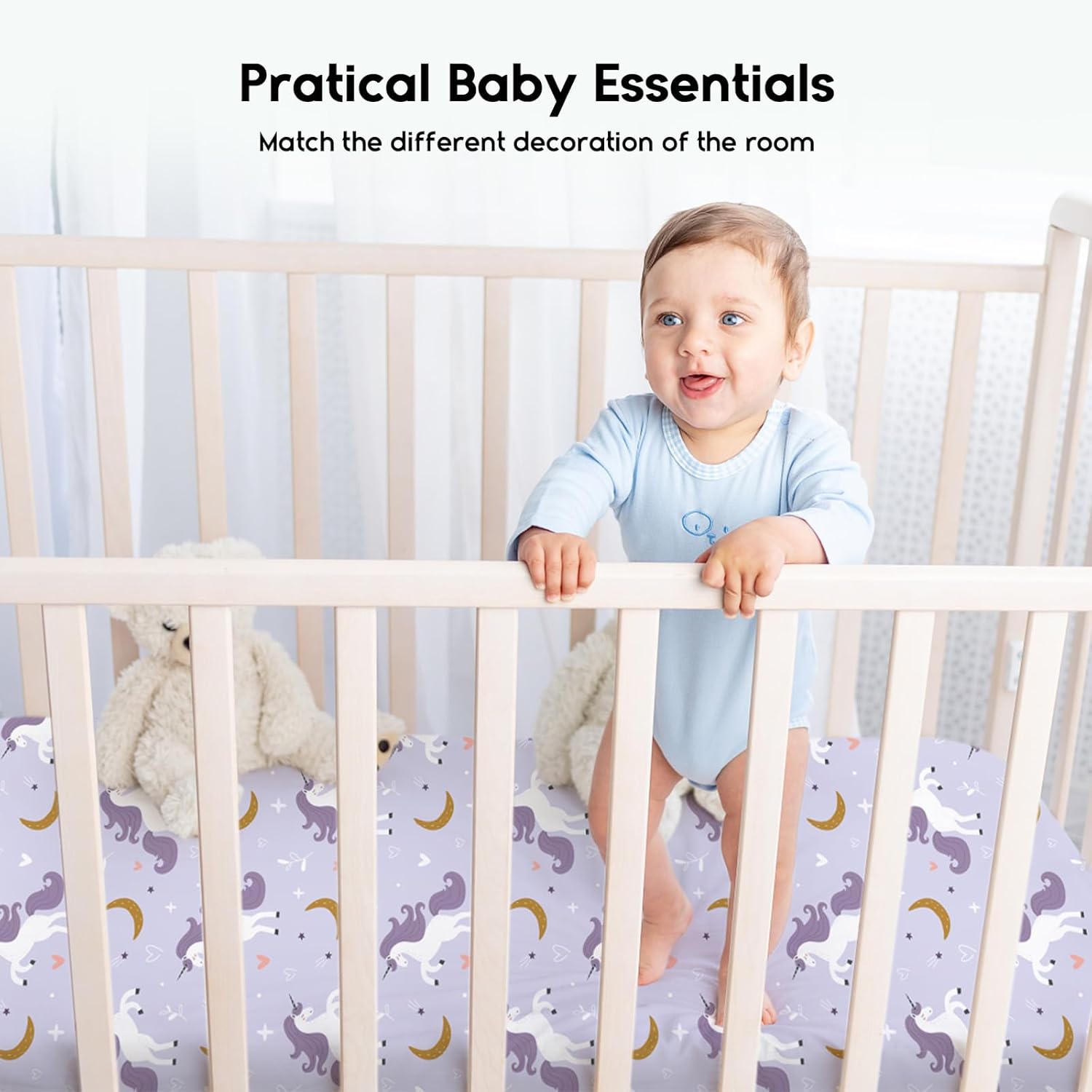 Yoofoss Fitted Baby Crib Sheets - Super Soft Microfiber 2-Pack for Standard Crib & Toddler Mattress | Purple & Unicorn 28x52x8in