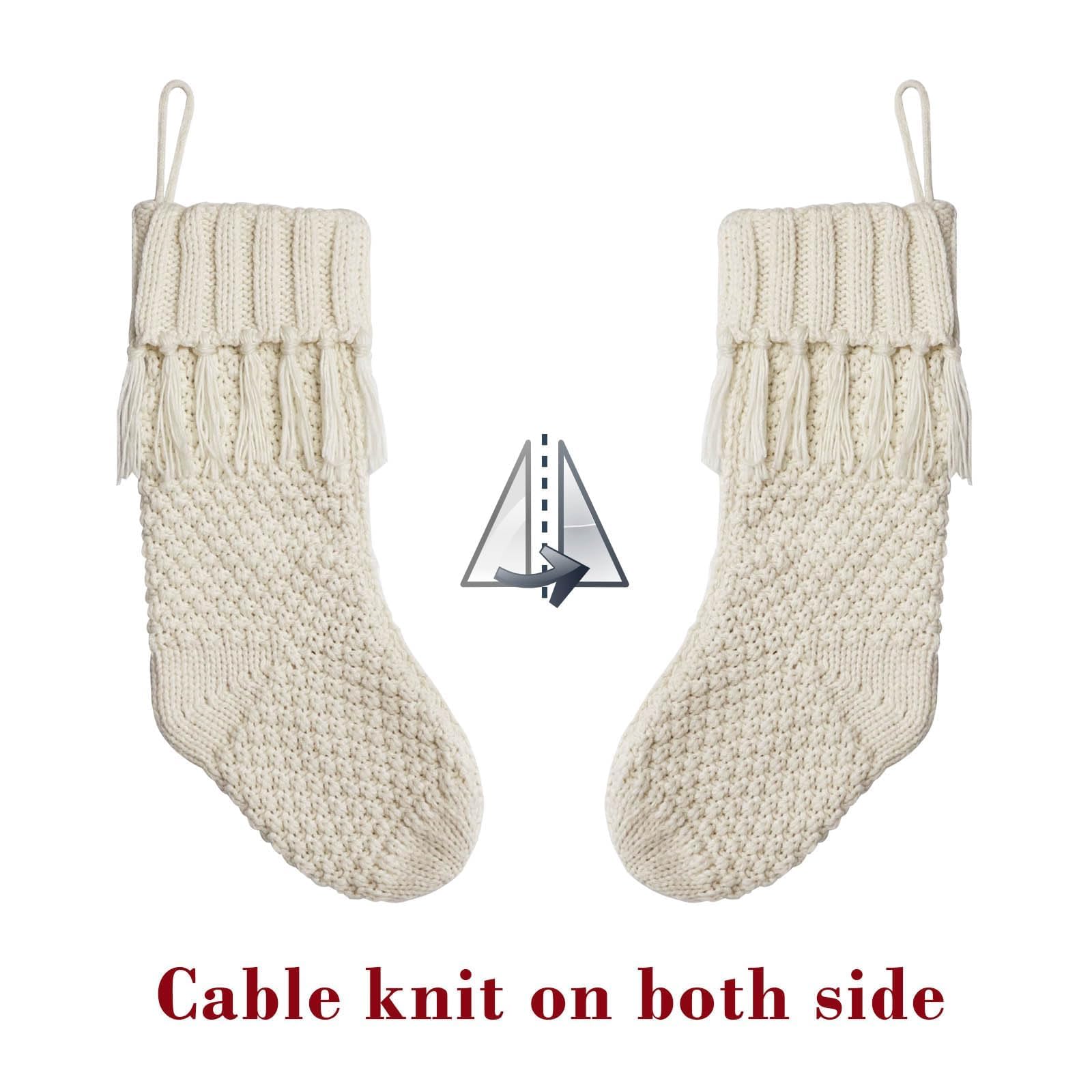 Personalized Christmas Stockings Cable Knit, 3 Pack 18 inches White Large Size Knitted Stockings, Rustic Christmas Ornaments Farmhouse Boho Style Stocking Decorations for Family Holiday Season Decor