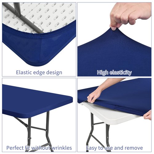 12 Pack Spandex Tablecloth Table Top Cap Cover, Navy Blue Stretch Table Covers for 8FT Tables, Elastic Rectangle Tablecloth Protector for Outdoor Party Picnic Wedding (Navy Blue,30" W x 96" L)
