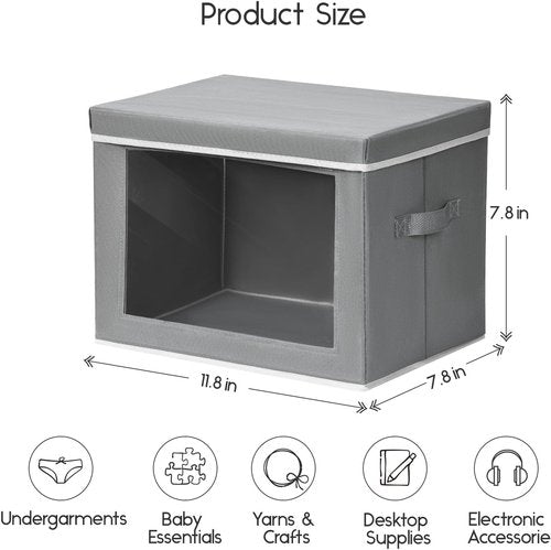 Homsorout Storage Bins - Small Collapsible Fabric Organizers with Lids for Clothes | 4-Pack, Grey