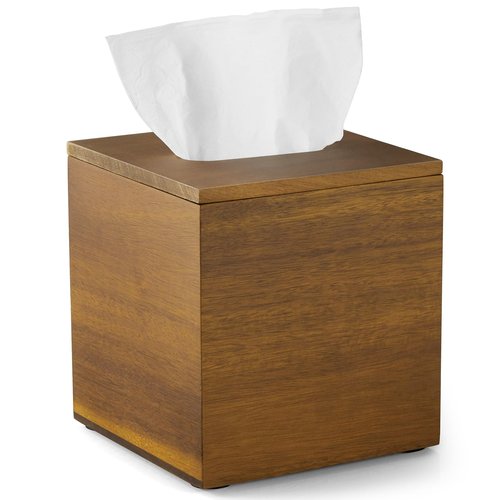 Dreamkey Acacia Wood Tissue Box Cover, Square Tissue Box Holder with Removable Top Lid, Solid Wooden Tissue Box Dispenser for Bathroom, Bedroom, Office