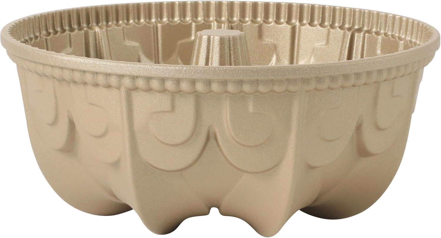 Martha Stewart Dunelle Cake Pan - 12-Cup Nonstick Fluted Tube Bakeware in Champagne Gold