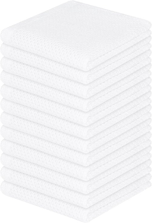 Homaxy Kitchen Dish Cloths - 100% Cotton Waffle Weave, Ultra Soft & Absorbent | 12 x 12 Inches, 12-Pack, White