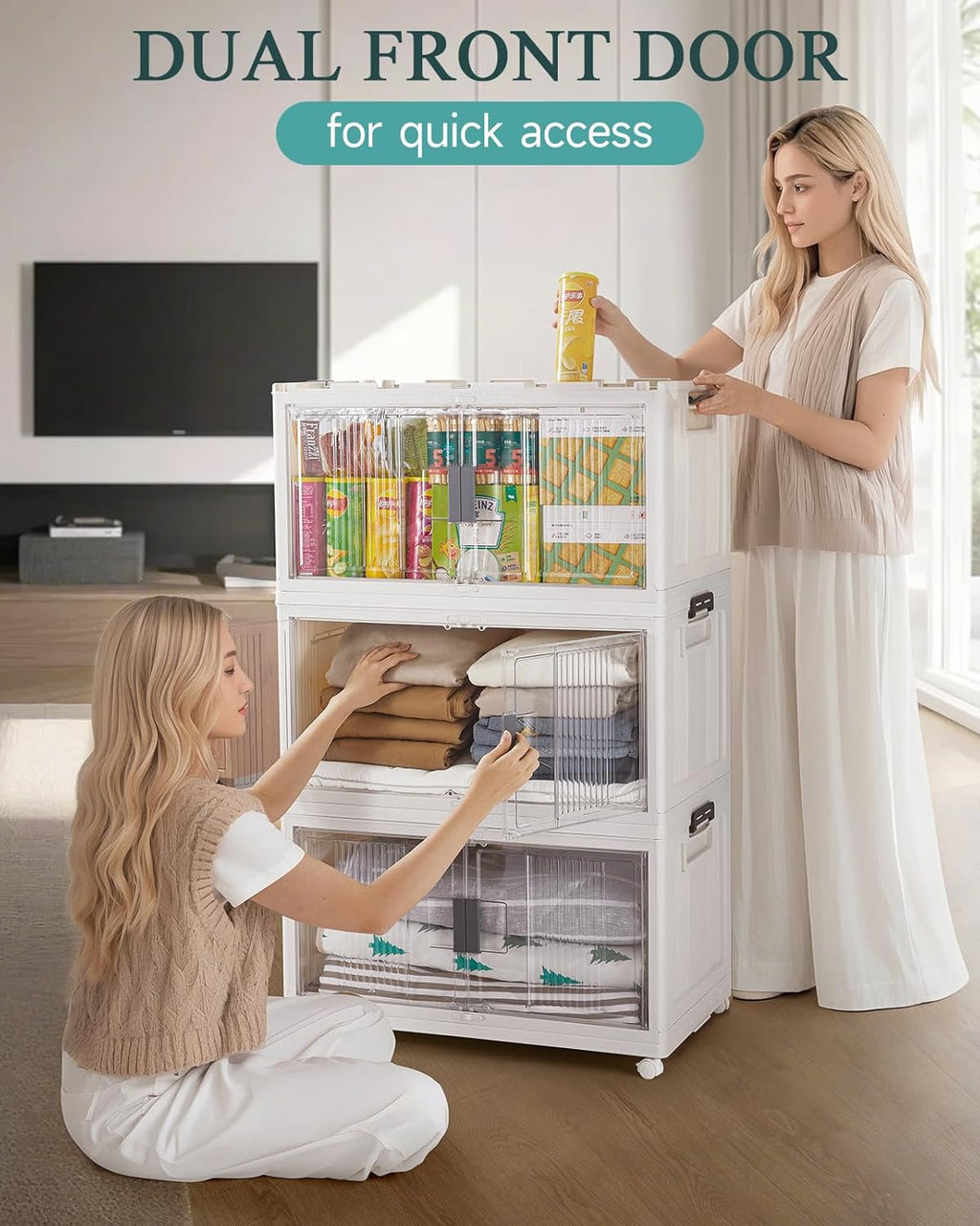 OlarHike 97QT Stackable Storage Bins - Collapsible Plastic Boxes with Lids & Wheels | 3-Pack for Closet Organization