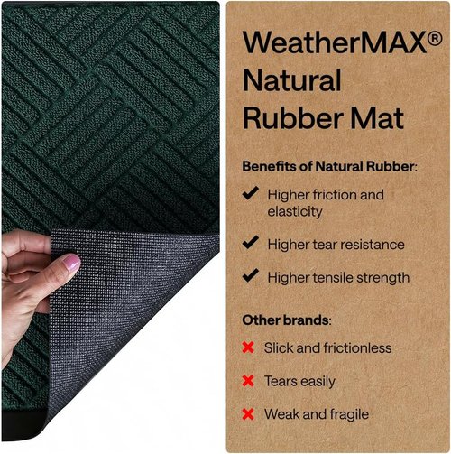 GORILLA GRIP Waterproof All-Season Doormat - Natural Rubber, Stain & Fade Resistant, Easy Clean | 29x17, Green Diamond