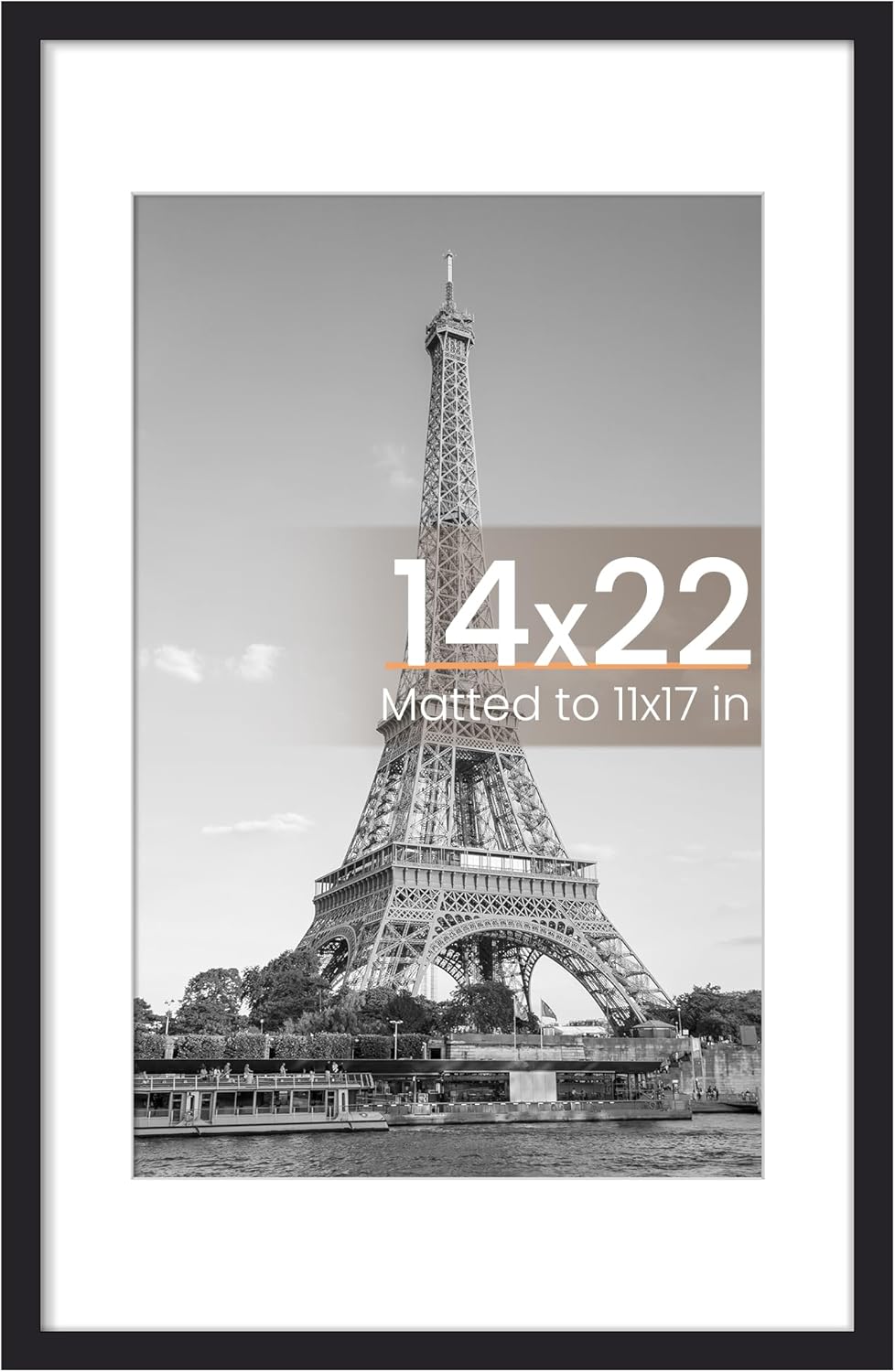 Upsimples 14x22 Picture Frame - Versatile Display for 11x17 Photos with Mat | Black, 1 Pack