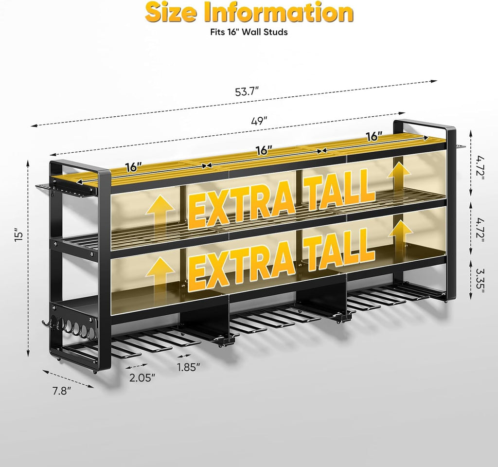 POKIPO 49" W Heavy-Duty Power Tool Organizer - Wall Mount Storage Rack for 12 Cordless Drills | 800 lbs Capacity