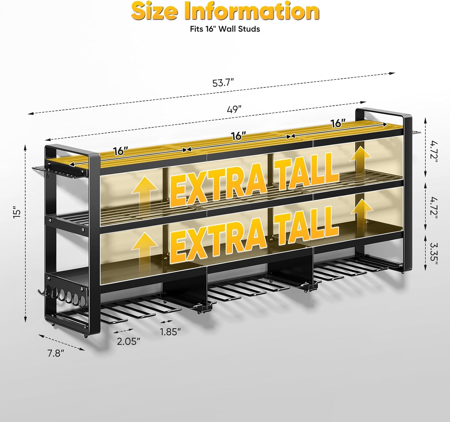 POKIPO 49" W Heavy-Duty Power Tool Organizer - Wall Mount Storage Rack for 12 Cordless Drills | 800 lbs Capacity