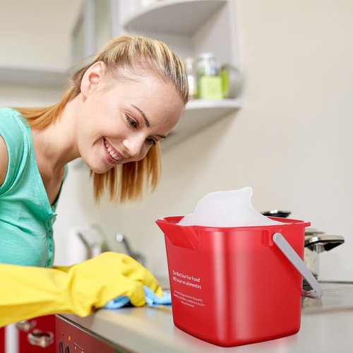 Yaomiao 4 Pcs Cleaning Bucket 3 Quart Small Sanitizing Square Bucket Detergent Pail with Measurements Spout and Handle for Home Commercial Use Restaurant Kitchen Office School (Red, Green)