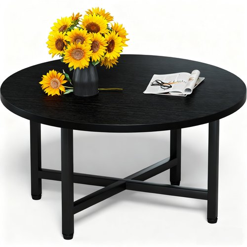 FURMORENE Coffee Table, 23.6" Small Coffee Tables, Black Round Coffee Tables for Living Room, Floor Table for Sitting on The Floor, Center Coffee Table with Metal Frame for Office Apartment Home